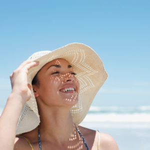 Woman make-up free in the summer